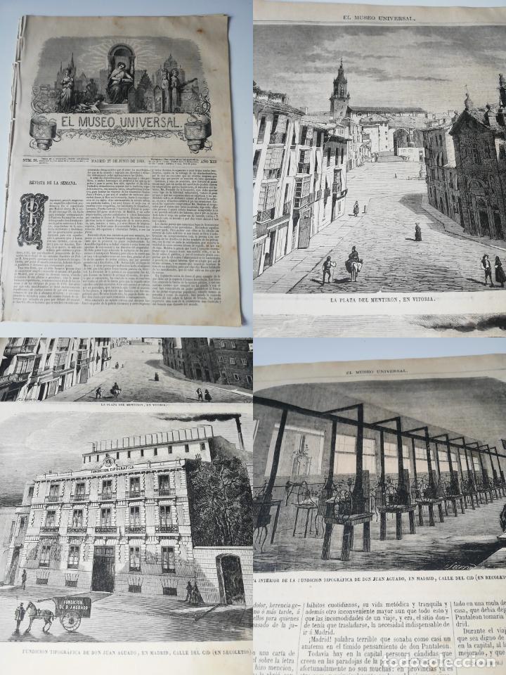 Coleccionismo de revistas y peri&oacute;dicos: EL MUSEO UNIVERSAL N&deg;26, JUNIO 1869. Grabados: Fundici&oacute;n Juan Aguado, Plaza Mentiron Vitoria...