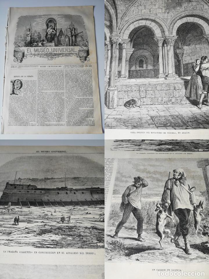 Coleccionismo de revistas y peri&oacute;dicos: EL MUSEO UNIVERSAL N&deg;27, JULIO 1869. Grabados: Fragata Sagunto en Ferrol, Monasterio Veruela