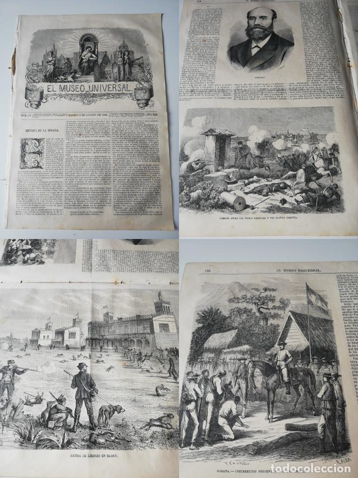 Coleccionismo de revistas y peri&oacute;dicos: EL MUSEO UNIVERSAL N&deg;32, 1869. Grabados: Batida de liebres en Baden, Echegaray, Cuba insurrectos