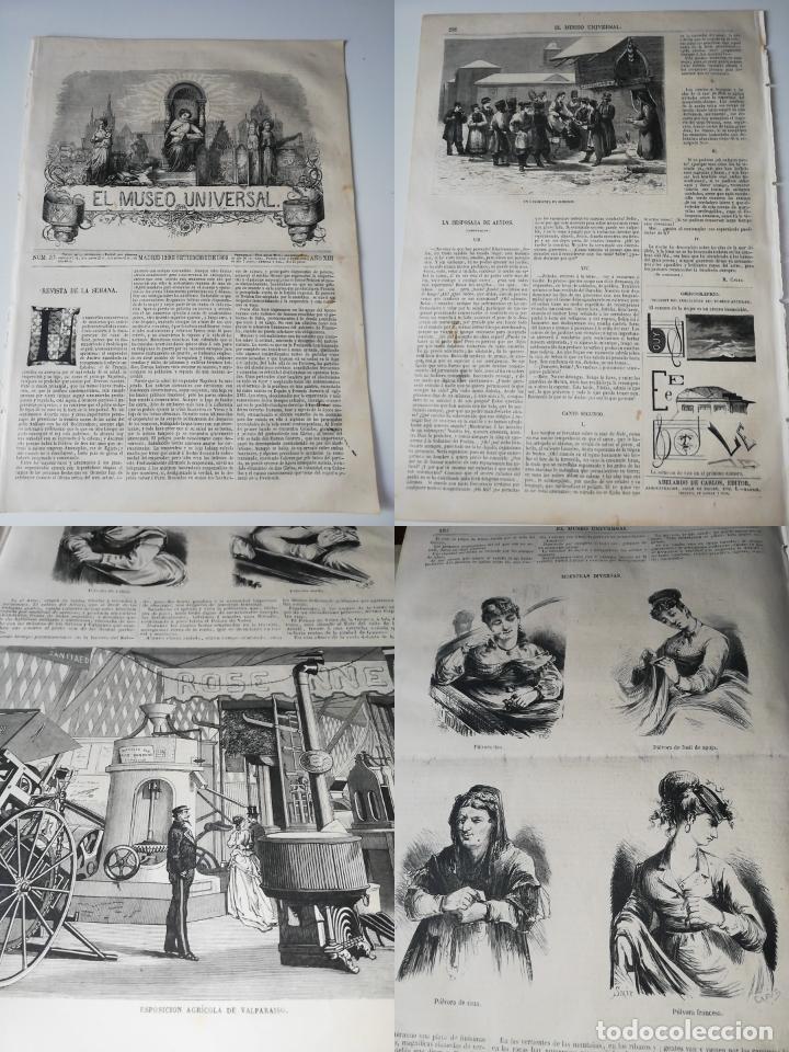 Coleccionismo de revistas y peri&oacute;dicos: EL MUSEO UNIVERSAL N&deg;37, 1869. Grabados: Exposici&oacute;n agr&iacute;cola de Valparaiso, por la orilla se conoce