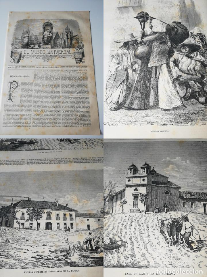 Coleccionismo de revistas y peri&oacute;dicos: EL MUSEO UNIVERSAL N&deg;39, 1869. Grabados: Aguador Mejicano, escuela de agricultura en la Florida