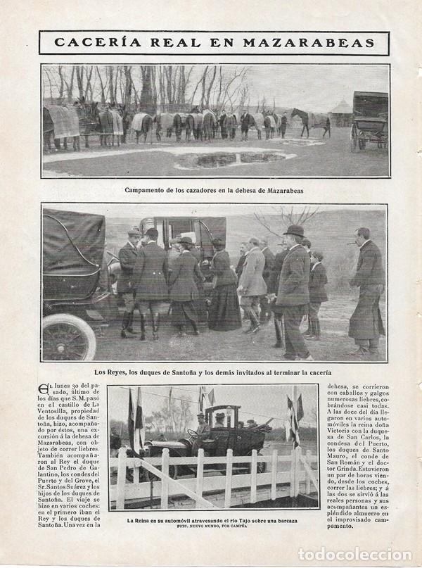 Sammeln von Zeitschriften und Zeitungen: 1908 HOJA REVISTA TOLEDO DEHESA DE MAZARABEAS CACER&Iacute;A LIEBRES CON GALGOS REY ALFONSO XIII REINA