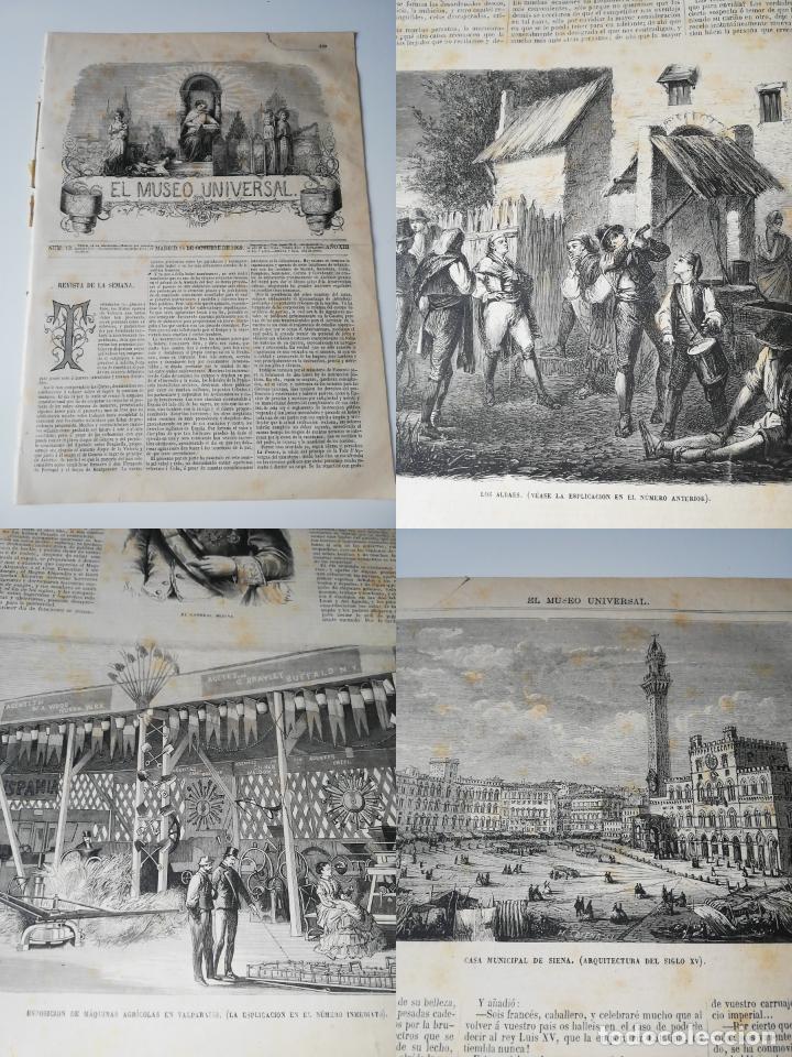 Coleccionismo de revistas y peri&oacute;dicos: EL MUSEO UNIVERSAL N&ordm;43 1869. Grabados: Albaes valenciana Jos&eacute; Mar&iacute;a Medina, Casa municipal de Siena