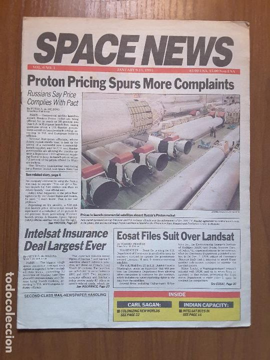 Coleccionismo de revistas y peri&oacute;dicos: Space News Vol. 6, No 1. Noticias del espacio. En ingl&eacute;s.