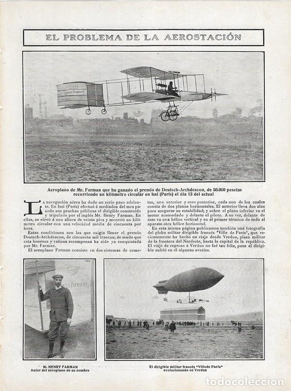 Collection Magazines and Newspapers: 1908 HOJA REVISTA AVIACI&Oacute;N BIPLANO AEROPLANO HENRY FARMAN GLOBO DIRIGIBLE FRANC&Eacute;S EN VERD&Uacute;N