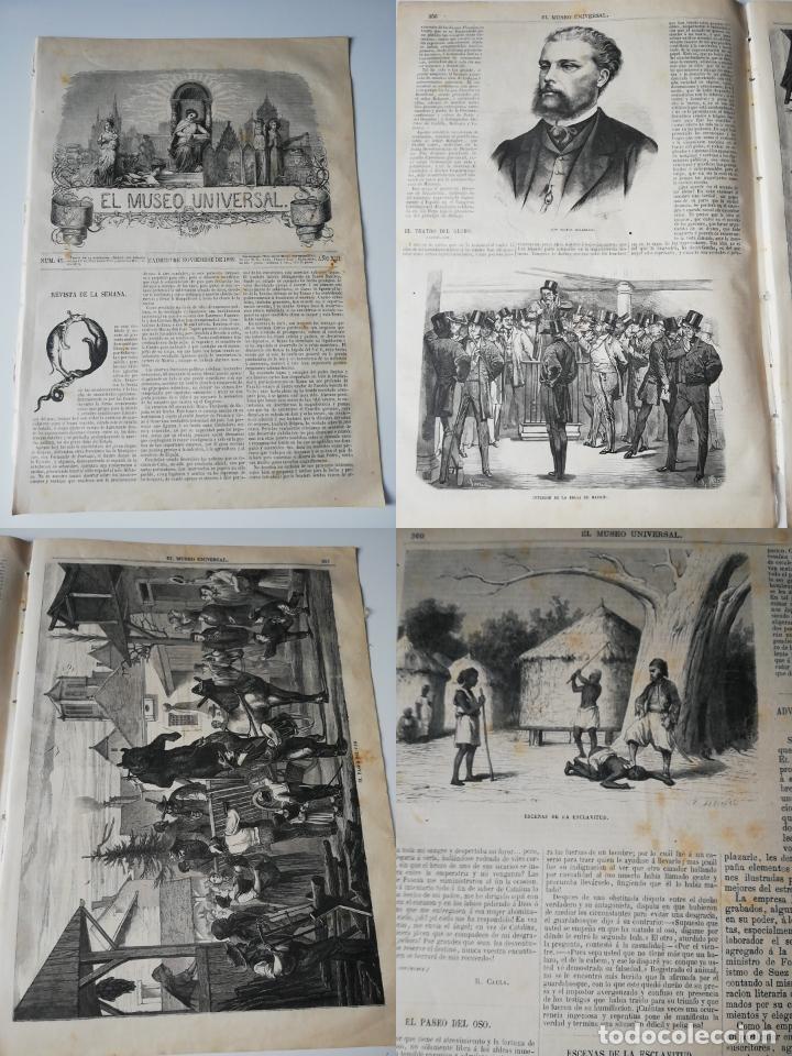 Coleccionismo de revistas y peri&oacute;dicos: EL MUSEO UNIVERSAL N&ordm;45 1869. Grabados: Interior Bolsa de Madrid, V&iacute;ctor Balaguer, escena esclavitud