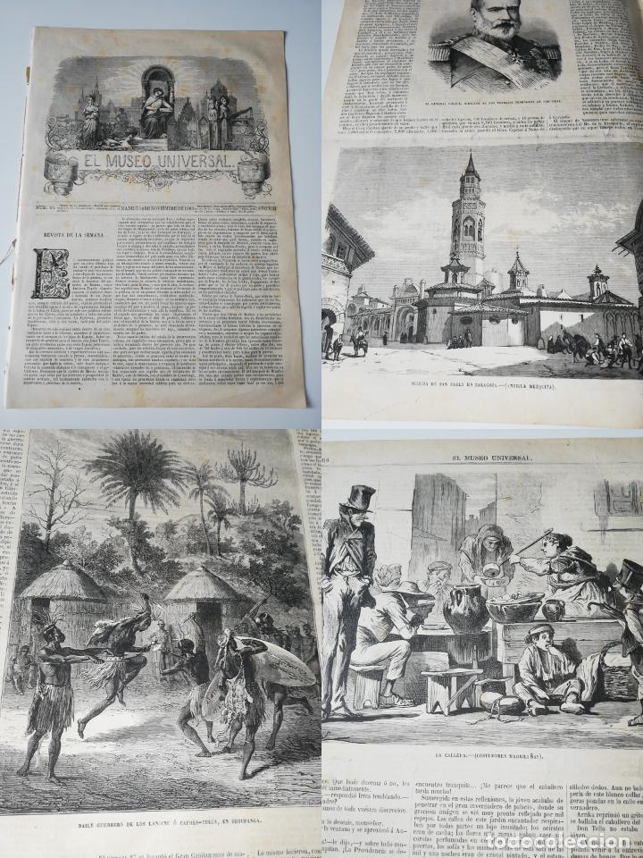 Coleccionismo de revistas y peri&oacute;dicos: EL MUSEO UNIVERSAL N&ordm;46 1869. Grabados: Iglesia San Pablo Zaragoza, la callera costumbres madrile&ntilde;as