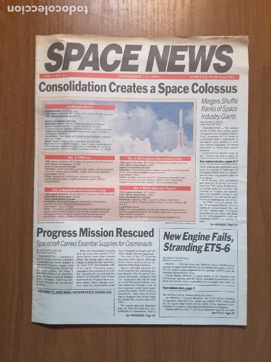 Collezionismo di Riviste e Giornali: Space News Vol. 5, No 34. Noticias del espacio. En ingl&eacute;s.