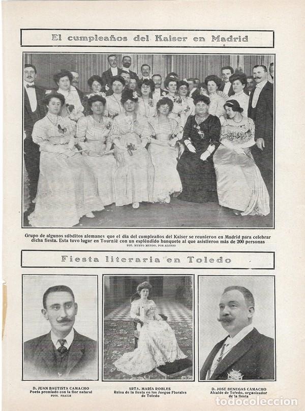 Sammeln von Zeitschriften und Zeitungen: 1908 HOJA REVISTA TOLEDO JUEGOS FLORALES POETA JUAN BAUTISTA CAMACHO, ALCALDE JOS&Eacute; BENEGAS, MAR&Iacute;A RO