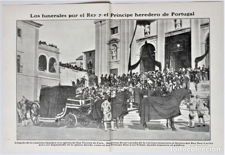 Coleccionismo de Revistas y Peri&oacute;dicos: 1908 HOJAS REVISTA PORTUGAL FUNERALES REY CARLOS I Y PR&Iacute;NCIPE FELIPE CARROZA FUNERARIA