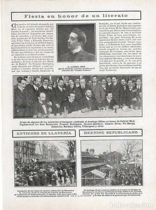 Coleccionismo de revistas y peri&oacute;dicos: 1908 HOJA REVISTA BARCELONA ENTIERRO SR. LLAVER&Iacute;A EMBAJADOR ESPA&Ntilde;OL EN MARRUECOS