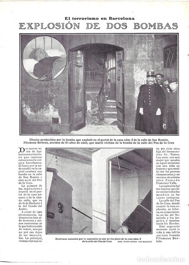 Sammeln von Zeitschriften und Zeitungen: 1908 HOJA REVISTA BARCELONA BARCELONA TERRORISMO ANARQUISTA EXPLOSI&Oacute;N DE DOS BOMBAS