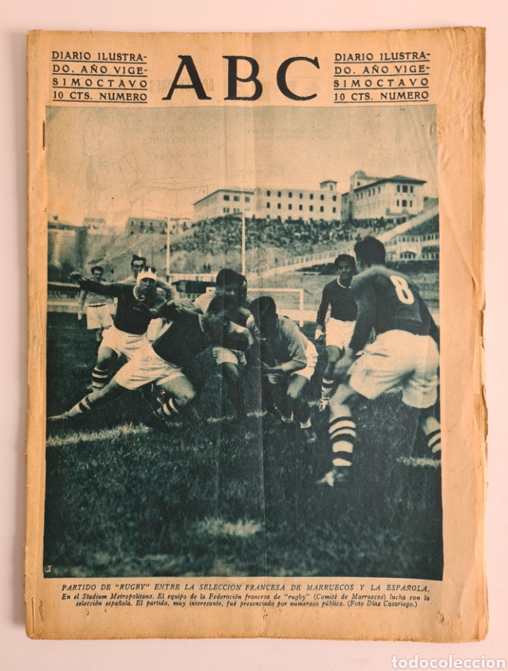 Coleccionismo de Revistas y Peri&oacute;dicos: Diario ABC Rugby Selecci&oacute;n Francesa de Marruecos vs Espa&ntilde;ola a&ntilde;o 1932 F&uacute;tbol Madrid Bilbao Valencia