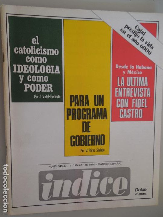 Coleccionismo de Revistas y Peri&oacute;dicos: INDICE REVISTA N&ordm; 348-349 - 03-1974 - FIDEL CASTRO - EL CATOLICISMO COMO IDEOLOGIA N&ordm; DOBLE