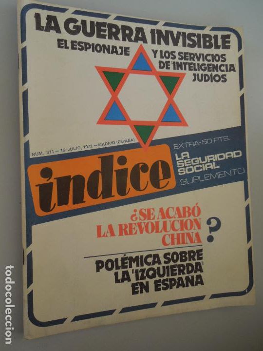 Collezionismo di Riviste e Giornali: INDICE REVISTA N&ordm; 311- 07-1972- -INTELIGENCIA DE LOS JUDIOS - SEGURIDAD SOCIAL - CHINA