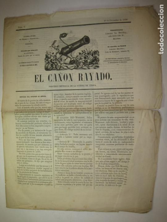 Collection Magazines and Newspapers: EL CA&Ntilde;ON RAYADO-GUERRA DE AFRICA-NUMERO 3-18 DE DICIEMBRE DE 1859-VER FOTOS-(K-6652)