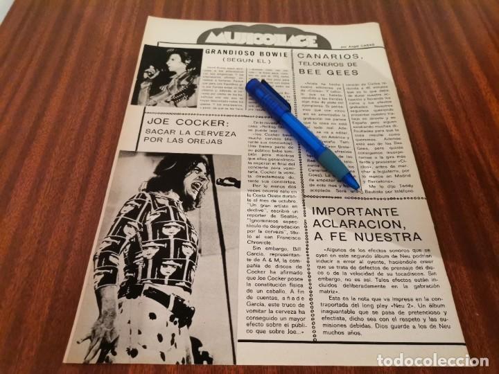 Coleccionismo de revistas y peri&oacute;dicos: DAVID BOWIE, JOE COCKER RECORTE REVISTA 1975