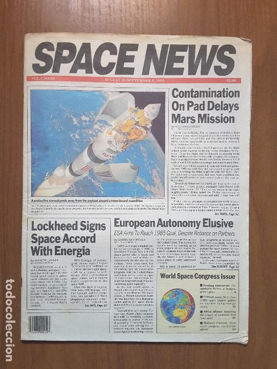 Collezionismo di Riviste e Giornali: Space News Vol. 3, No 32. Noticias del espacio. En ingl&eacute;s.