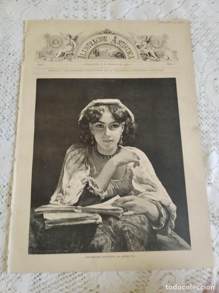 Coleccionismo de Revistas y Peri&oacute;dicos: LA ILUSTRACI&Oacute;N ART&Iacute;STICA. A&Ntilde;O 1882. N&ordm; 7. MUCHACHA ITALIANA (ADOLFO PIOT). MONUMENTO CONMEMORA..LEER