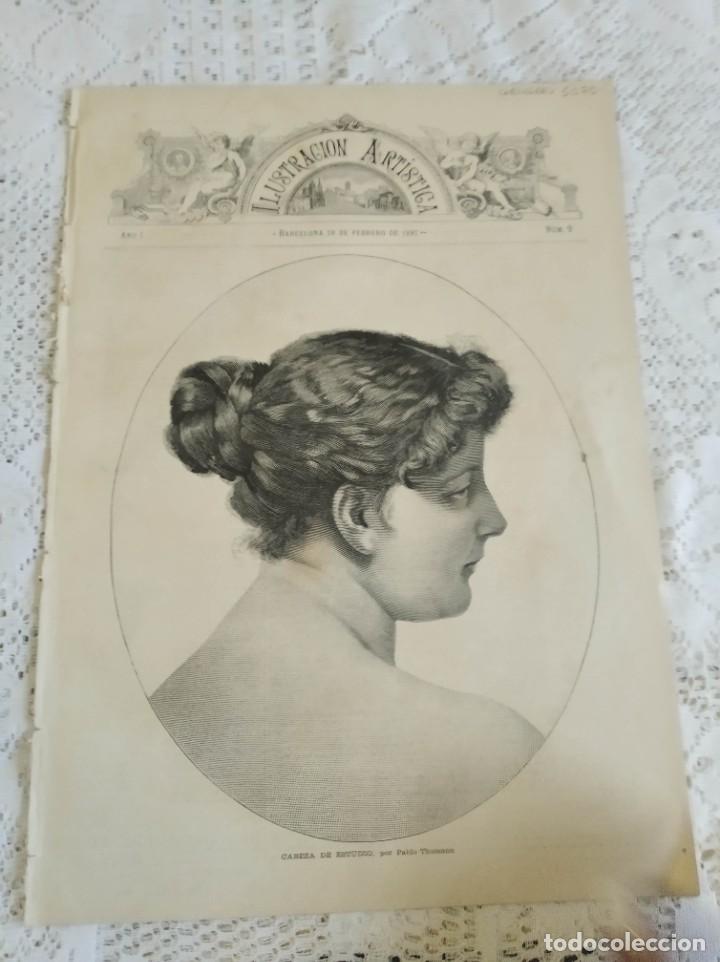 Collectionnisme de Revues et Journaux: LA ILUSTRACI&Oacute;N ART&Iacute;STICA. A&Ntilde;O 1882. N&ordm; 9. LA MATERIA Y EL &Eacute;TER. CABEZA DE ESTUDIO (P. THUMANN)..LEER