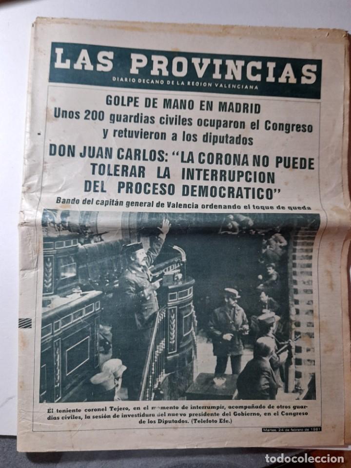 Coleccionismo de revistas y peri&oacute;dicos: Peri&oacute;dico Las Provincias 24 de febrero de 1981 23F golpe de Estado de Tejero transici&oacute;n
