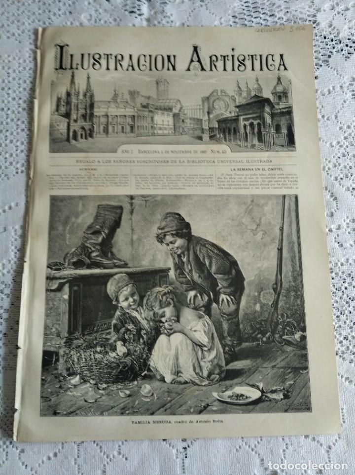 Coleccionismo de Revistas y Peri&oacute;dicos: LA ILUSTRACI&Oacute;N ART&Iacute;STICA. A&Ntilde;O 1882. N&ordm; 45. ORIGEN DEL MUSEO DEL PRADO (MADRID). FAMILIA MENUDA..LEER
