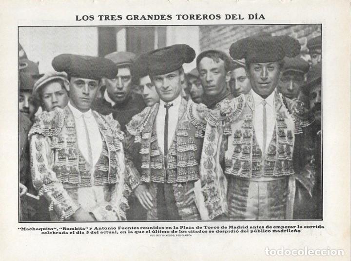 Sammeln von Zeitschriften und Zeitungen: 1908 HOJA REVISTA MADRID CORRIDA DE TOROS RETIRADA TORERO ANTONIO FUENTES MACHAQUITO Y BOMBITA