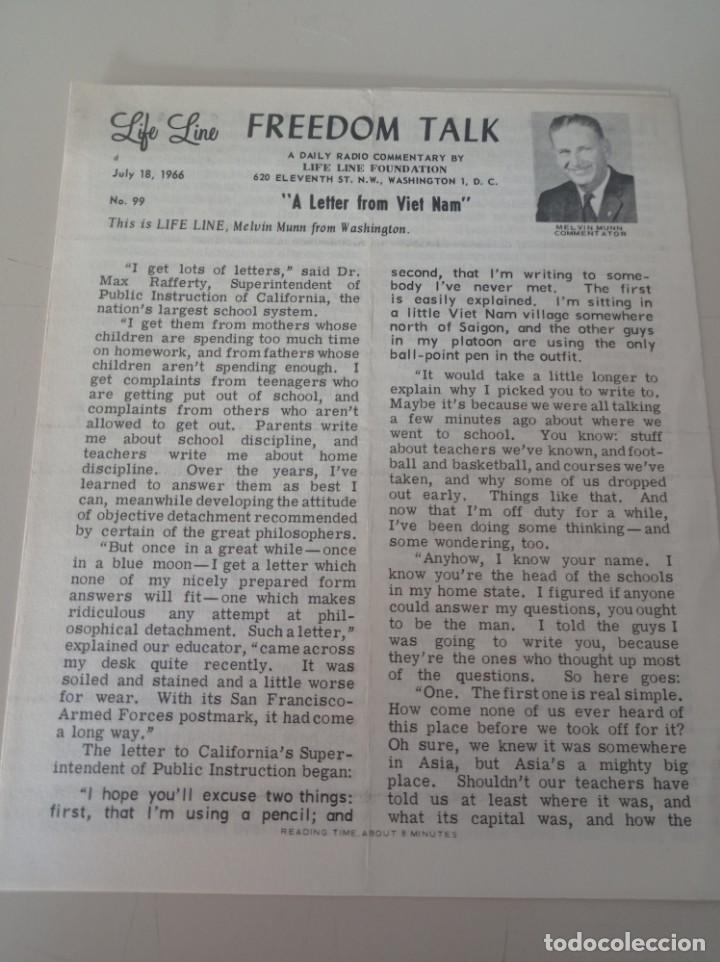 Coleccionismo de Revistas y Peri&oacute;dicos: BOLET&Iacute;N LIFE LINE FREEDOM TALK, A LETTER FROM VIET NAM. N&ordm; 99 JULIO DE 1966 REF. UR MES 8