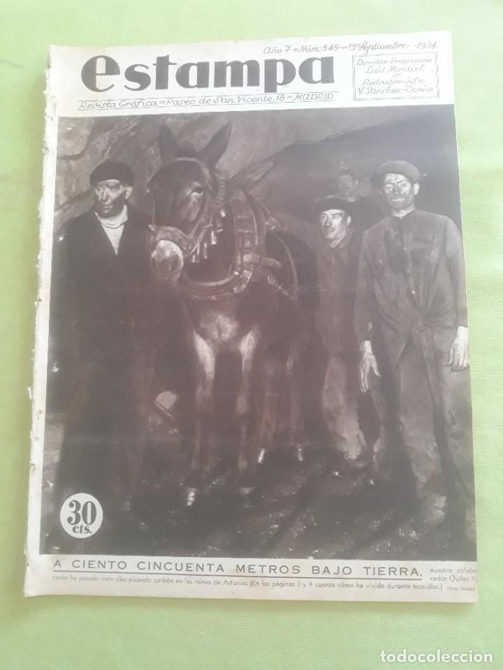 Sammeln von Zeitschriften und Zeitungen: ESTAMPA n&ordm; 349 (15/09/34) ASTURIAS MINERIA BELORADO SOMO BURGOS VALENCIA PAJAROS STURZO