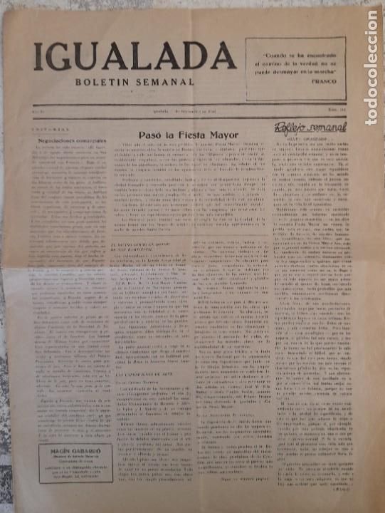 Coleccionismo de Revistas y Peri&oacute;dicos: 1945 &rdquo;IGUALADA&rdquo; BOLET&Iacute;N SEMANAL 1 DE SEPTIEMBRE &rdquo;Pas&oacute; la Fiesta Mayor&rdquo;, &rdquo;Gato Escaldado&rdquo;