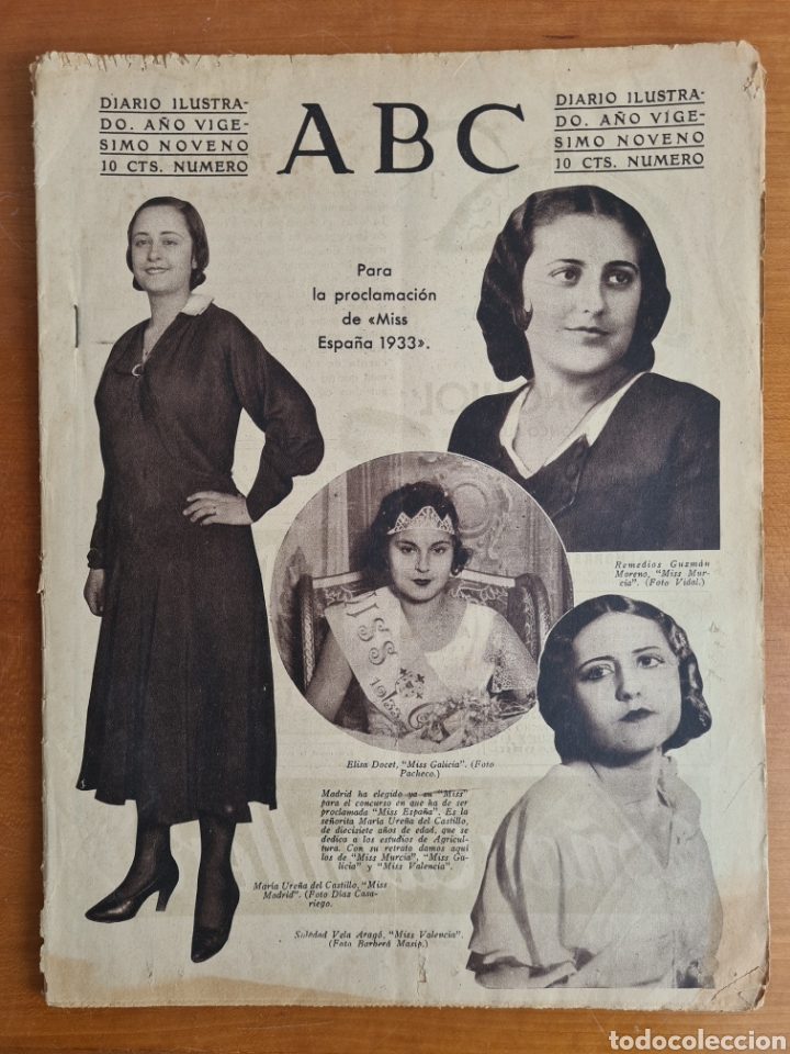 Coleccionismo de Revistas y Peri&oacute;dicos: Diario ABC Miss Espa&ntilde;a Galicia Madrid Murcia Asturias Andaluc&iacute;a - A&ntilde;o 1933