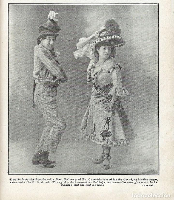 Colecionismo de Revistas e Jornais: 1908 HOJA REVISTA MADRID TEATRO APOLO ESTRENO ZARZUELA 'LAS BRIBONAS' ACTORES SRA SOLER, SR. CARRI&Oacute;N