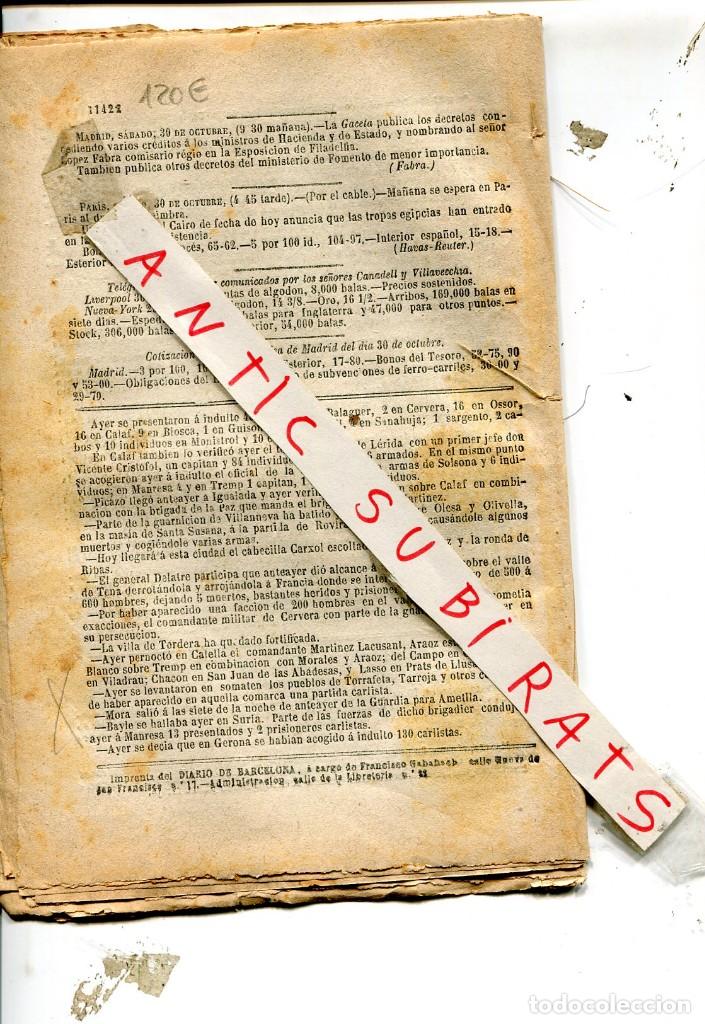 Coleccionismo de revistas y peri&oacute;dicos: DIARIO DE BARCELONA A&Ntilde;O 1875 TERCERA GUERRA CARLISTA EN BALAGUERS OSSOS CALAF OLIVELLA TREMP SURIA