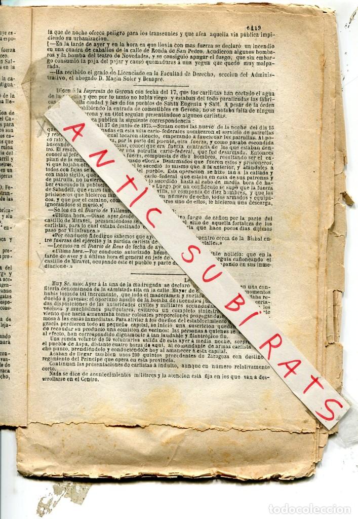 Collection Magazines and Newspapers: DIARIO DE BARCELONA A&Ntilde;O 1875 TERCERA GUERRA CARLISTA SANTA EUGENIA SALT SANT LLOREN&Ccedil; SAVALL MIRAVET