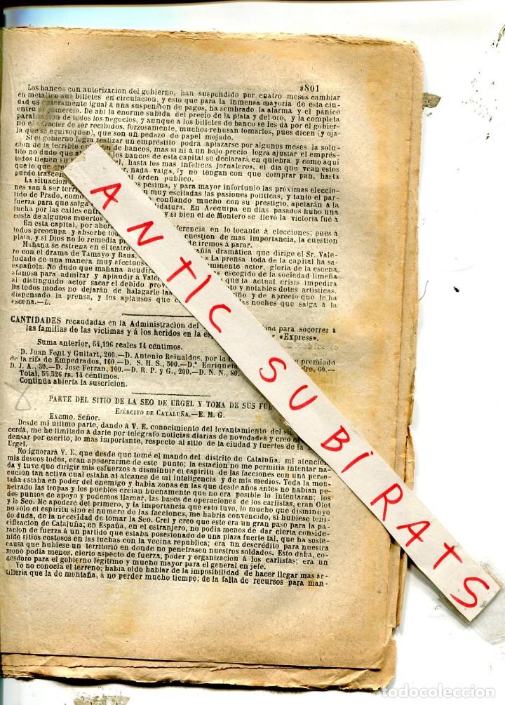 Collezionismo di Riviste e Giornali: DIARIO DE BARCELONA A&Ntilde;O 1875 PARTE DEL SITIO Y TOMA DE LA SEU D' URGELL SEO DE URGEL