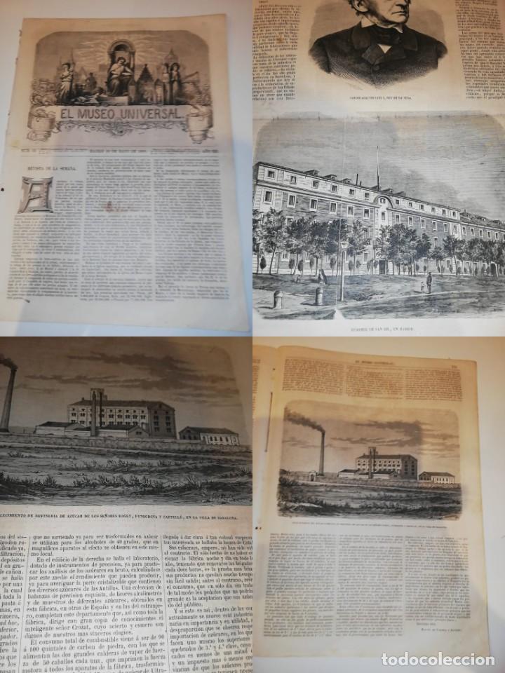 Colecionismo de Revistas e Jornais: EL MUSEO UNIVERSAL N&ordm;22, 30 MAYO 1868 A&Ntilde;O XII. Grabados: Madrid Cuartel San Gil, Badalona refiner&iacute;a