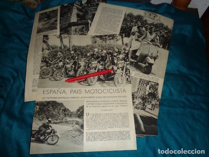 Coleccionismo de Revistas y Peri&oacute;dicos: RECORTE : ESPA&Ntilde;A, PAIS MOTOCICLISTA. VESPA. MUNDO HISPANICO, ENERO 1955