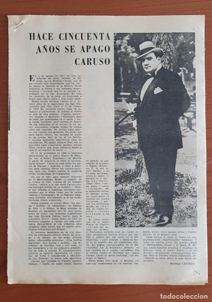Coleccionismo de Revistas y Peri&oacute;dicos: Recortes ABC 4-8-71 Hace cincenta a&ntilde;os se apag&oacute; Caruso