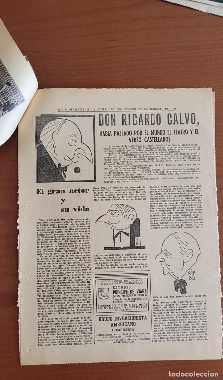 Coleccionismo de Revistas y Peri&oacute;dicos: Recortes ABC 14-6-66 Fallecimiento de Ricardo Calvo