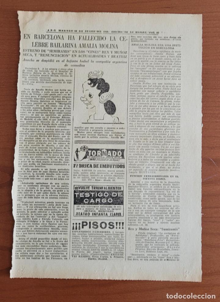 Coleccionismo de Revistas y Peri&oacute;dicos: Recorte ABC 12-07-56 Fallecimiento de Amalia Molina