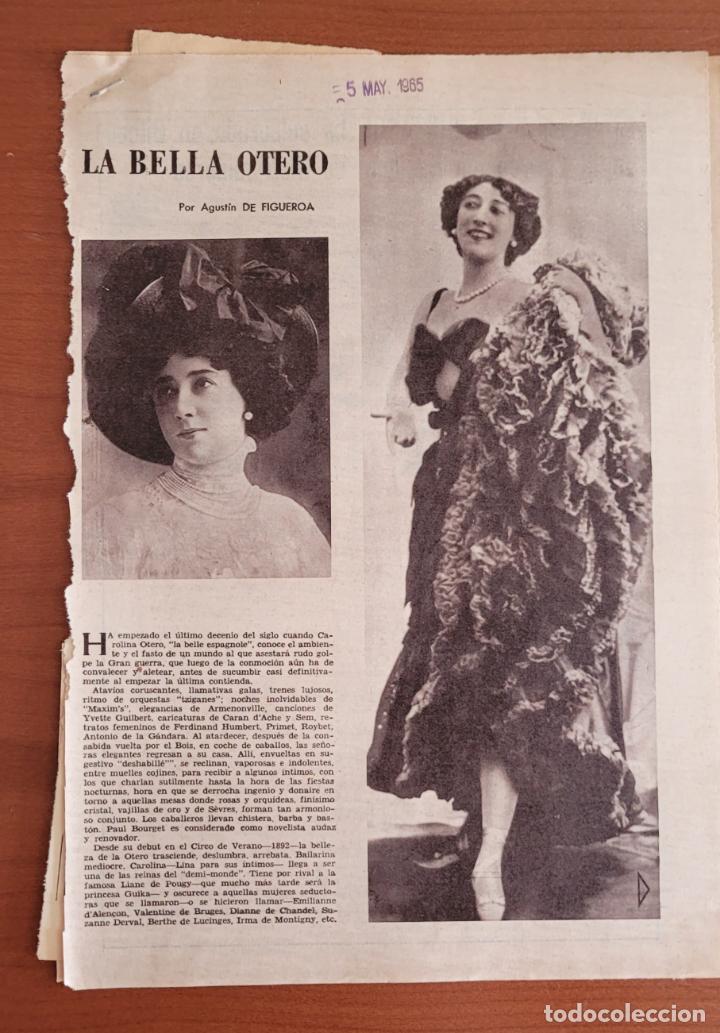 Coleccionismo de Revistas y Peri&oacute;dicos: Recortes ABC 16-3-65 y 5-5-65 Fallecimiento de la Bella Otero (Carolina Otero)