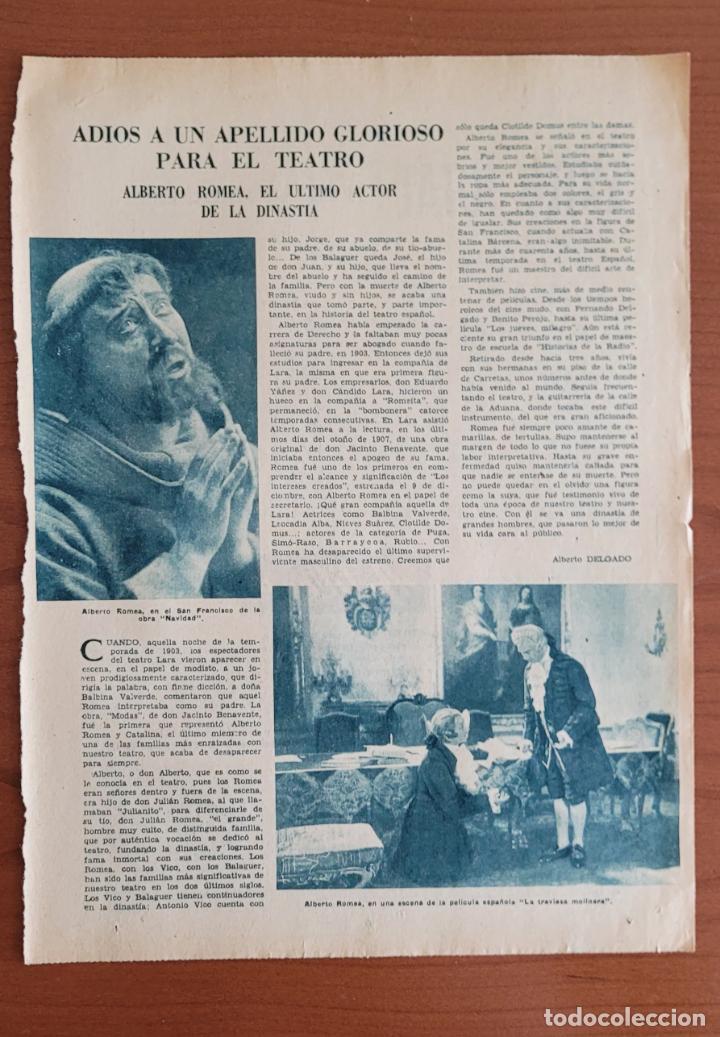 Coleccionismo de Revistas y Peri&oacute;dicos: Recorte ABC Alberto Romea, adi&oacute;s a un apellido glorioso para el teatro. &Uacute;ltimo actor de la dinast&iacute;a