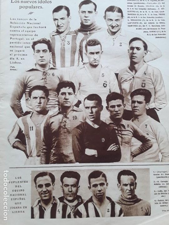 Collezionismo di Riviste e Giornali: LOS ONCE SELECCION NACIONAL ESPA&Ntilde;OLA FUTBOL Y LOS SUPLENTES HOJA REVISTA A&Ntilde;O 1928