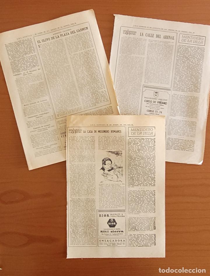 Coleccionismo de Revistas y Peri&oacute;dicos: Recortes ABC. 3 entregas serie: Andanzas Callejeras. La calle del Arenal, casa de Mesonero Romanos y