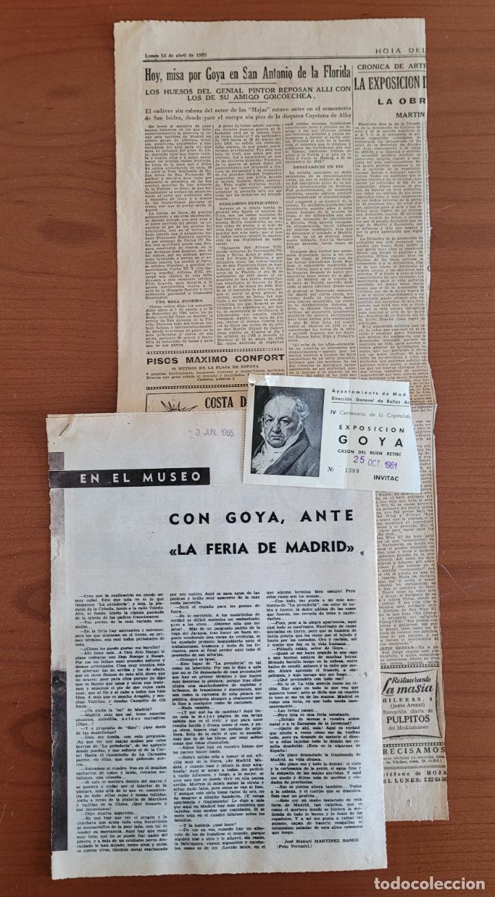 Coleccionismo de Revistas y Peri&oacute;dicos: Recortes ABC 3-6-1965 y Hoja del Lunes 16-4-62. Goya