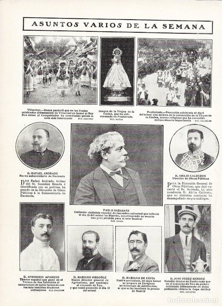 Coleccionismo de Revistas y Peri&oacute;dicos: 1908 HOJA REVISTA ESGRIMA TIRADOR AFRODISIO APARICIO GANADOR TORNEO DE SAN SEBASTI&Aacute;N