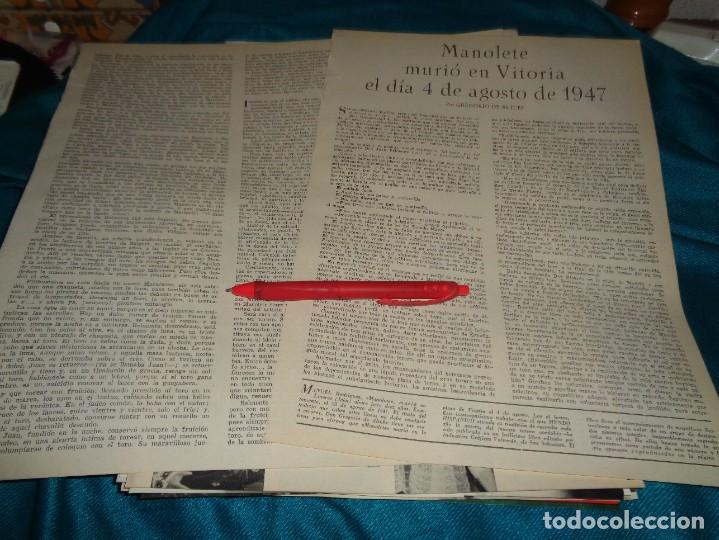 Coleccionismo de Revistas y Peri&oacute;dicos: RECORTE : MUERTE DE MANOLETE EN VITORIA EN 1947. MUNDO HISPANICO, AGTO 1957