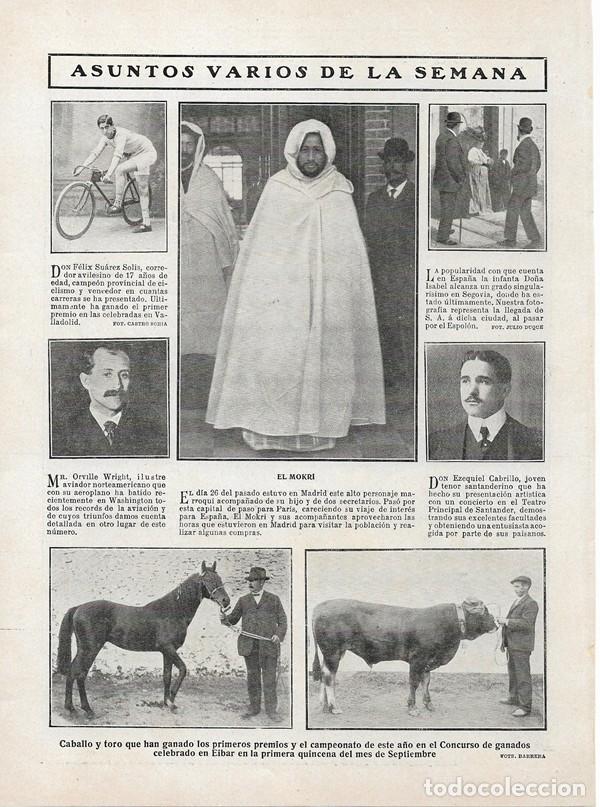 Coleccionismo de Revistas y Peri&oacute;dicos: 1908 HOJA REVISTA MADRID PERSONAJE MARROQU&Iacute; MOHAMMED EL MOKRI CON SU HIJO Y SECRETARIOS