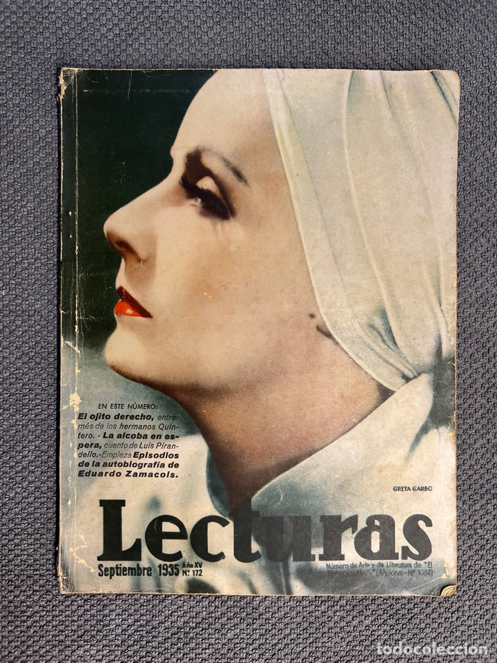 Sammeln von Zeitschriften und Zeitungen: LECTURAS. Revista de Sociedad (Septiembre de 1935) GRETA GARBO. cubiertas deslucidas