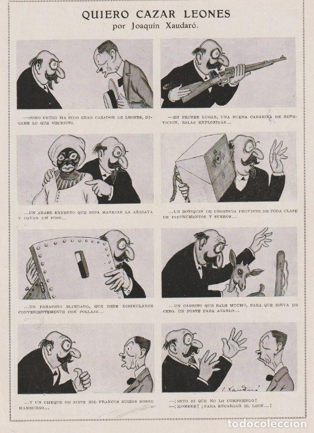 Sammeln von Zeitschriften und Zeitungen: * CAZA * CAZADORES * Quiero cazar leones / p&aacute;gina de humor de Joaqu&iacute;n Xaudar&oacute; - 1923